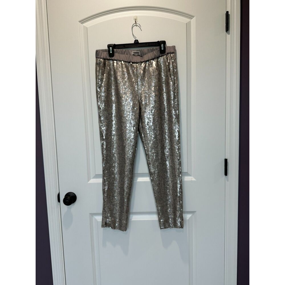 Chelsea28 Sequin Silver Pull-on Elastic Waist Pants Size Medium